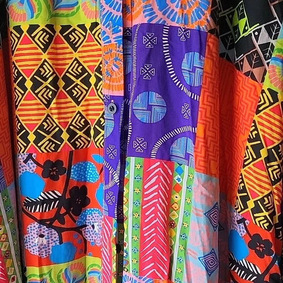 Orange and Blue Ruffled Tiered Long Sleeve Hi Lo Dress - Picture 2 of 5